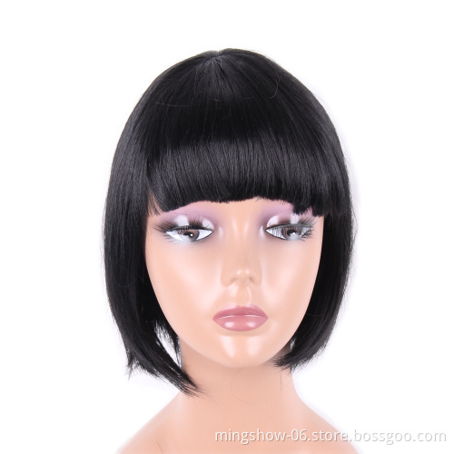 Manufacturer straight synthetic short bob style wig with bangs